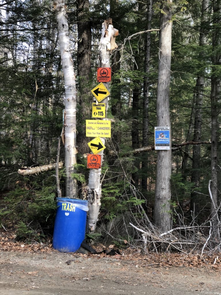 Trail signs seen while hiking Mt Abraham in the Western Maine Mountains