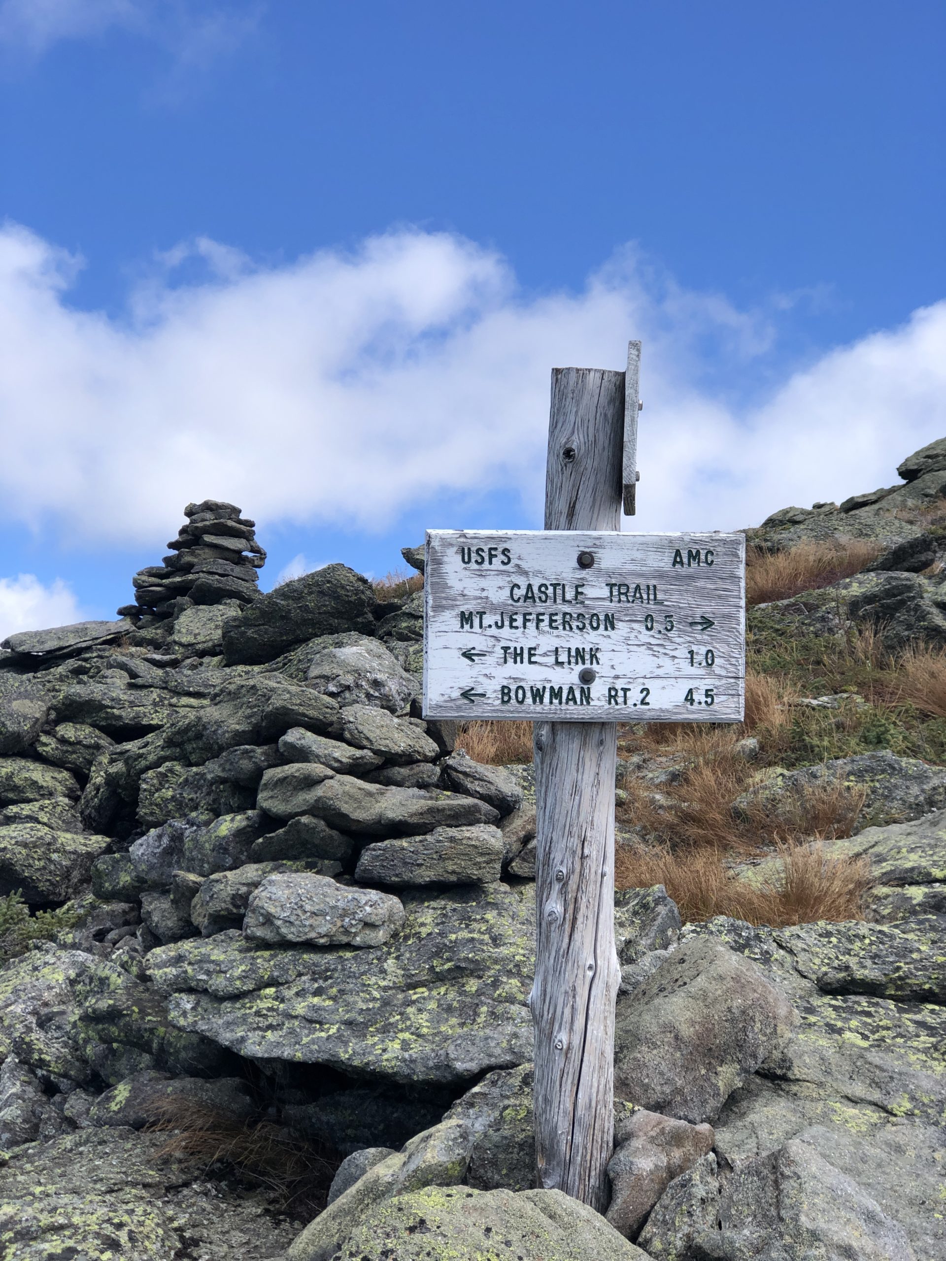 A trail sign seen while hiking Mt Jefferson in the White Mountains, New Hampshire