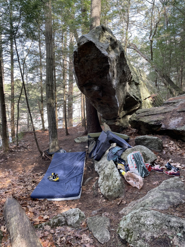 A boulder in the woods at the South Freeport Boulders