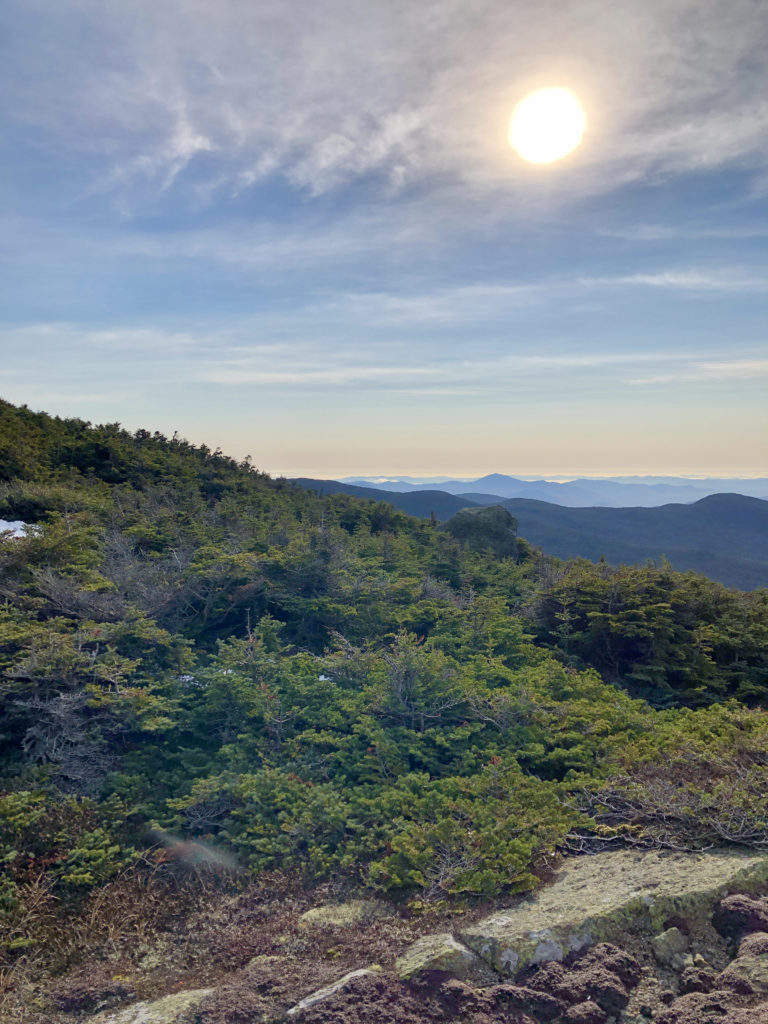 Sun over the trail, seen while hiking Mt Monroe and Mt Washington in the White Mountains, New Hampshire