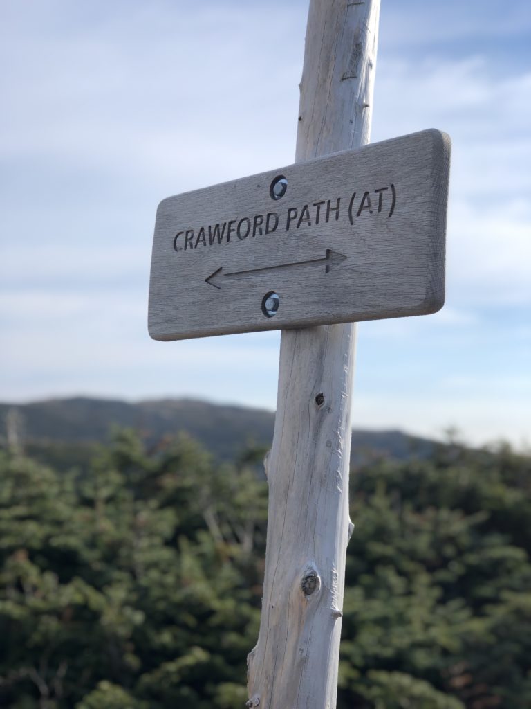 Crawford Path sign, seen while hiking Mt Monroe and Mt Washington in the White Mountains, New Hampshire