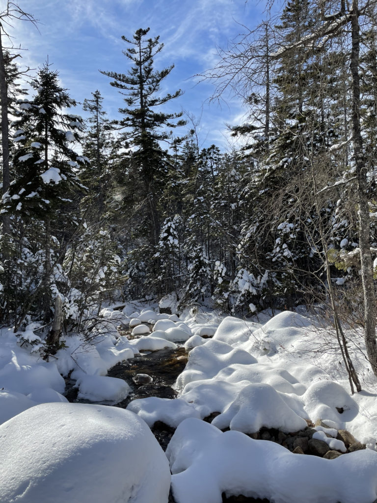 A snowy brook, seen while hiking Mt. Hancock in the White Mountains, New Hampshire