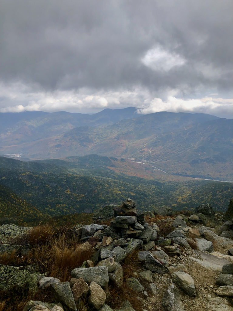 Cloudy skies over the mountains seen while hiking Tuckerman Ravine, Mt. Washington, White Mountains, New Hampshire