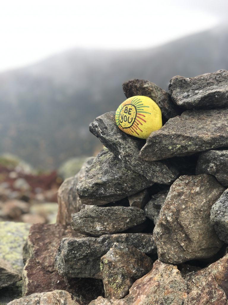 A painted rock seen while hiking Tuckerman Ravine, Mt. Washington, White Mountains, New Hampshire