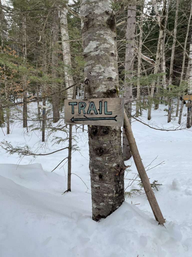 A trail sign seen while hiking Mt. Whiteface in the White Mountains, New Hampshire