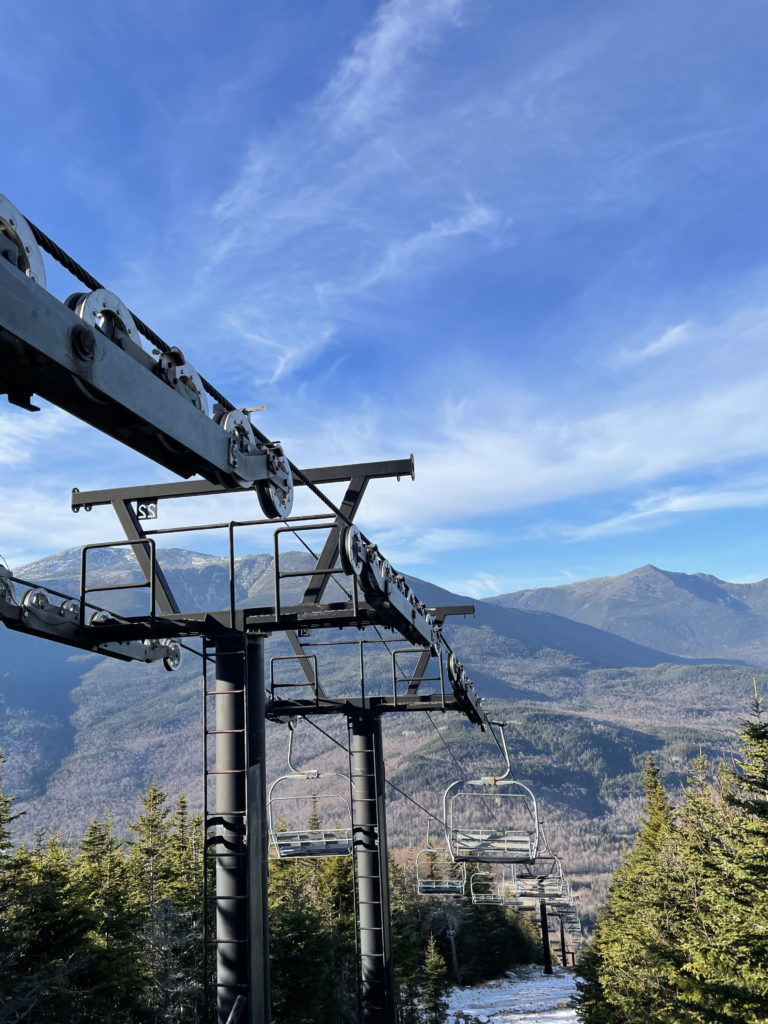 An old chairlift seen while hiking Wildcat Mountain ridge, White Mountains, New Hampshire