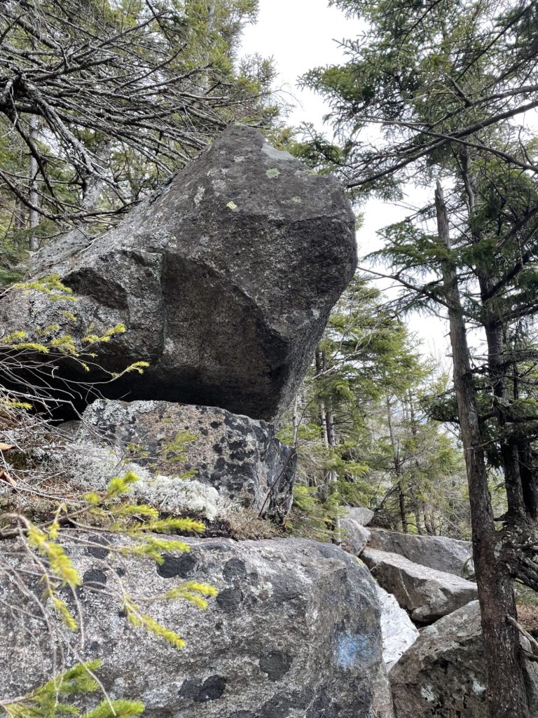 A huge rock seen while hiking Cannon Mountain in the White Mountain National Forest in New Hampshire