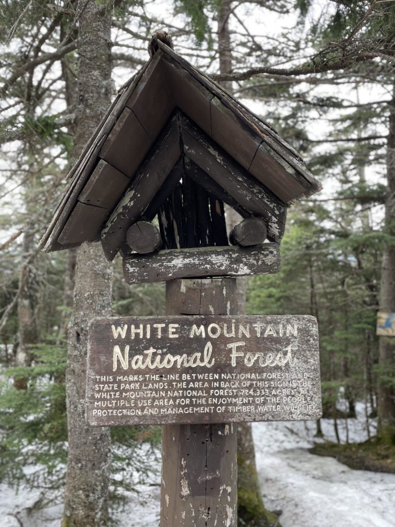 A sign seen while hiking Cannon Mountain in the White Mountain National Forest in New Hampshire