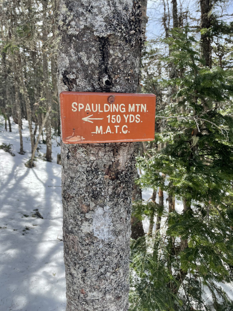Spaulding Mounting summit sign in Western Maine