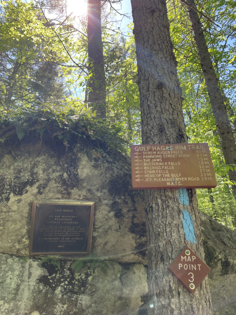 Trail signs for Gulf Hagas in the North Maine Woods