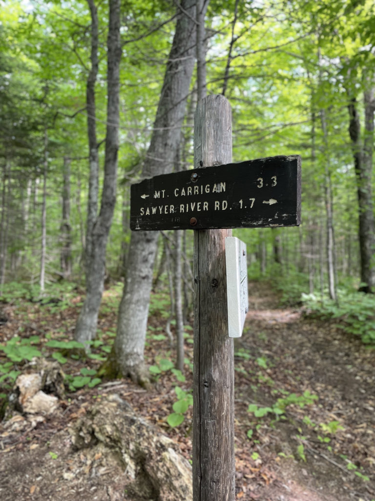 Trail sign, seen while hiking Mt. Carrigain in the White Mountains, New Hampshire