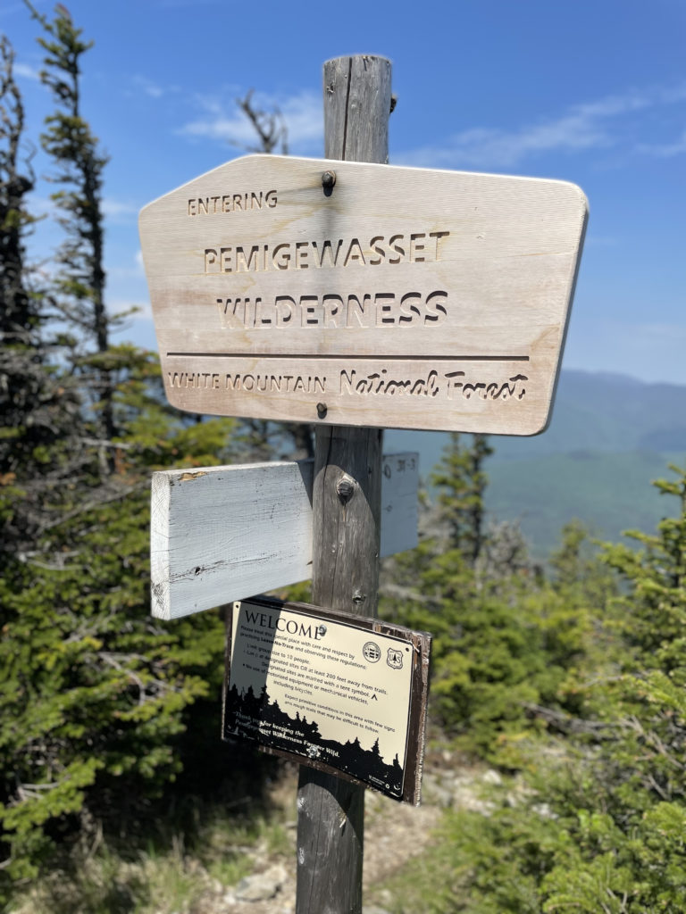 Pemigewasset Wilderness sign, seen while hiking Mt. Carrigain in the White Mountains, New Hampshire