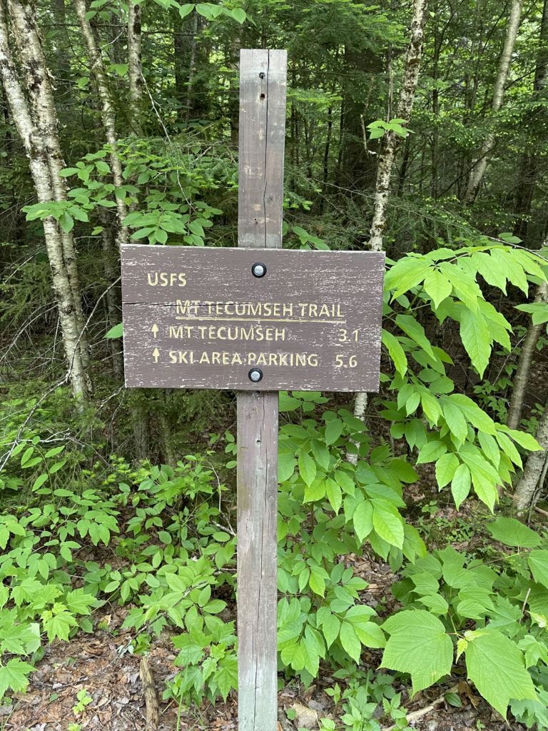 Trail sign, seen while hiking Mt. Tecumseh in the White Mountains, NH
