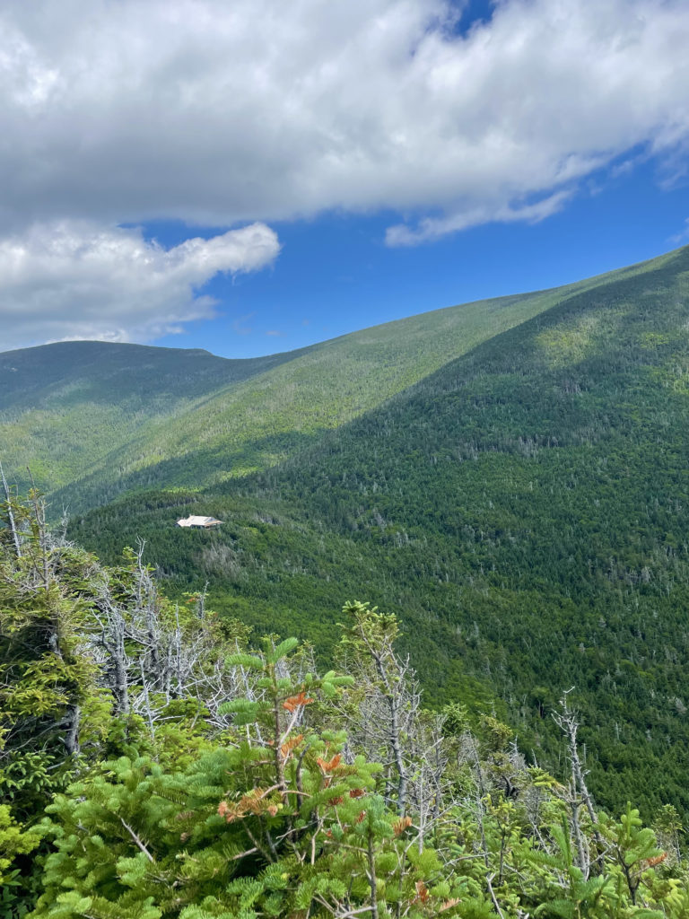 View from AMC Galehead Hut, seen while hiking Mts. Galehead, North Twin, and South Twin in the White Mountain National Forest, New Hampshire