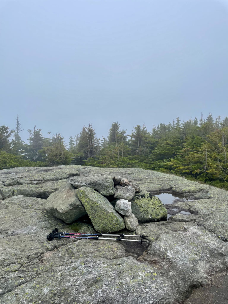 The summit cairn, seen while hiking Mt. Isolation in the White Mountain National Forest, New Hampshire