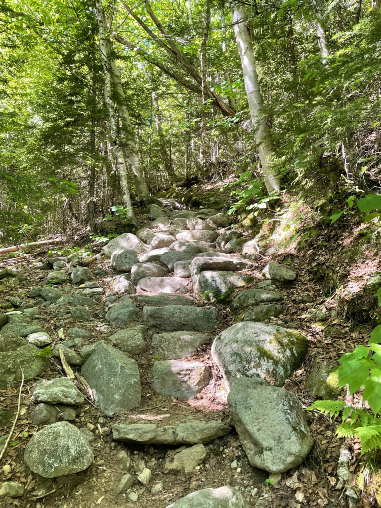 Rock steps on the trail seen while hiking Mt. Madison in the White Mountain National Forest, New Hampshire