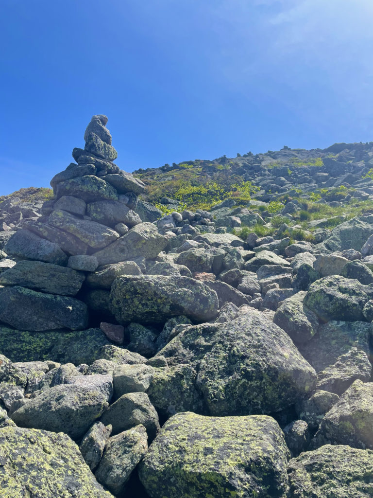 Trail cairn seen while hiking Mt. Madison in the White Mountain National Forest, New Hampshire