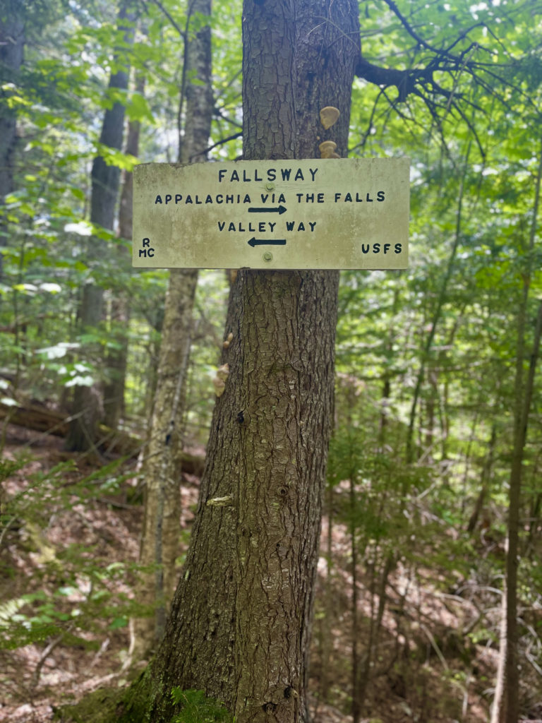 Sign for Fallsway seen while hiking Mt. Madison in the White Mountain National Forest, New Hampshire