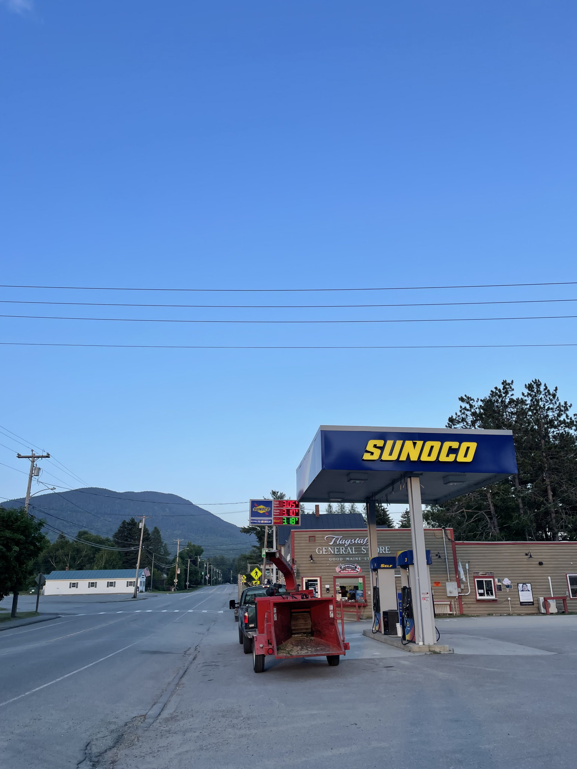Gas station in Stratton, Maine, seen while hiking Crocker and South Crocker Mountains and Mt Redington in the Western Maine Mountains