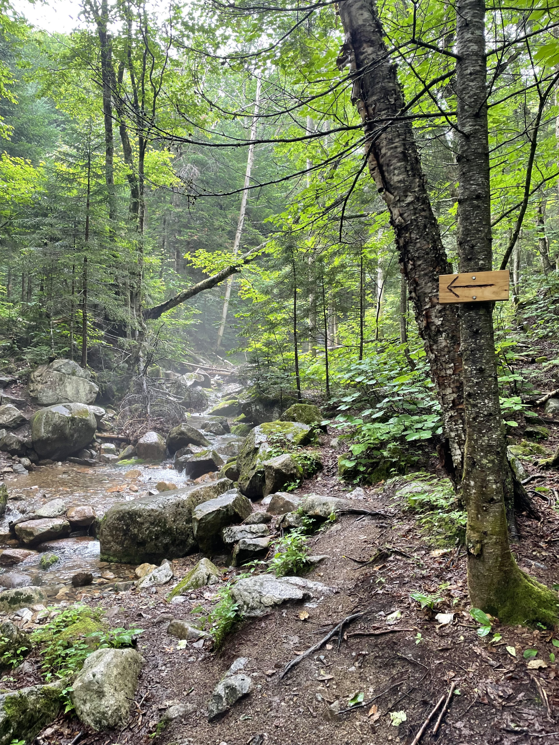 Trail sign, seen while hiking Mt. Liberty and Mt. Flume on the Flume Slide Trail in the White Mountain National Forest, New Hampshire