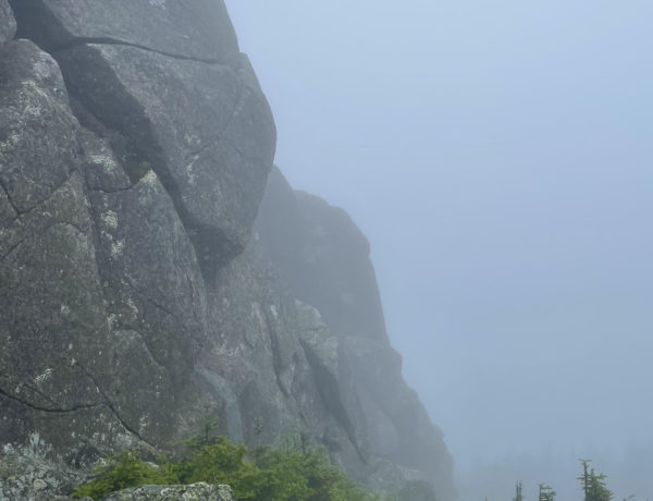 Foggy Franconia Ridge, seen while hiking Mt. Liberty and Mt. Flume on the Flume Slide Trail in the White Mountain National Forest, New Hampshire