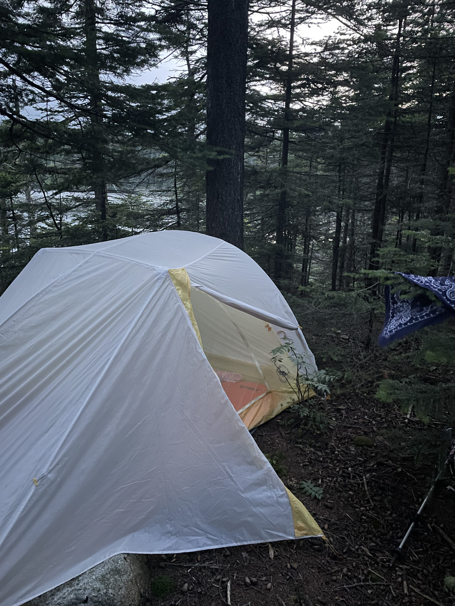 Tent at Unknown Pond, seen while hiking Mt. Waumbek and Mt. Cabot in the White Mountain National Forest, New Hampshire