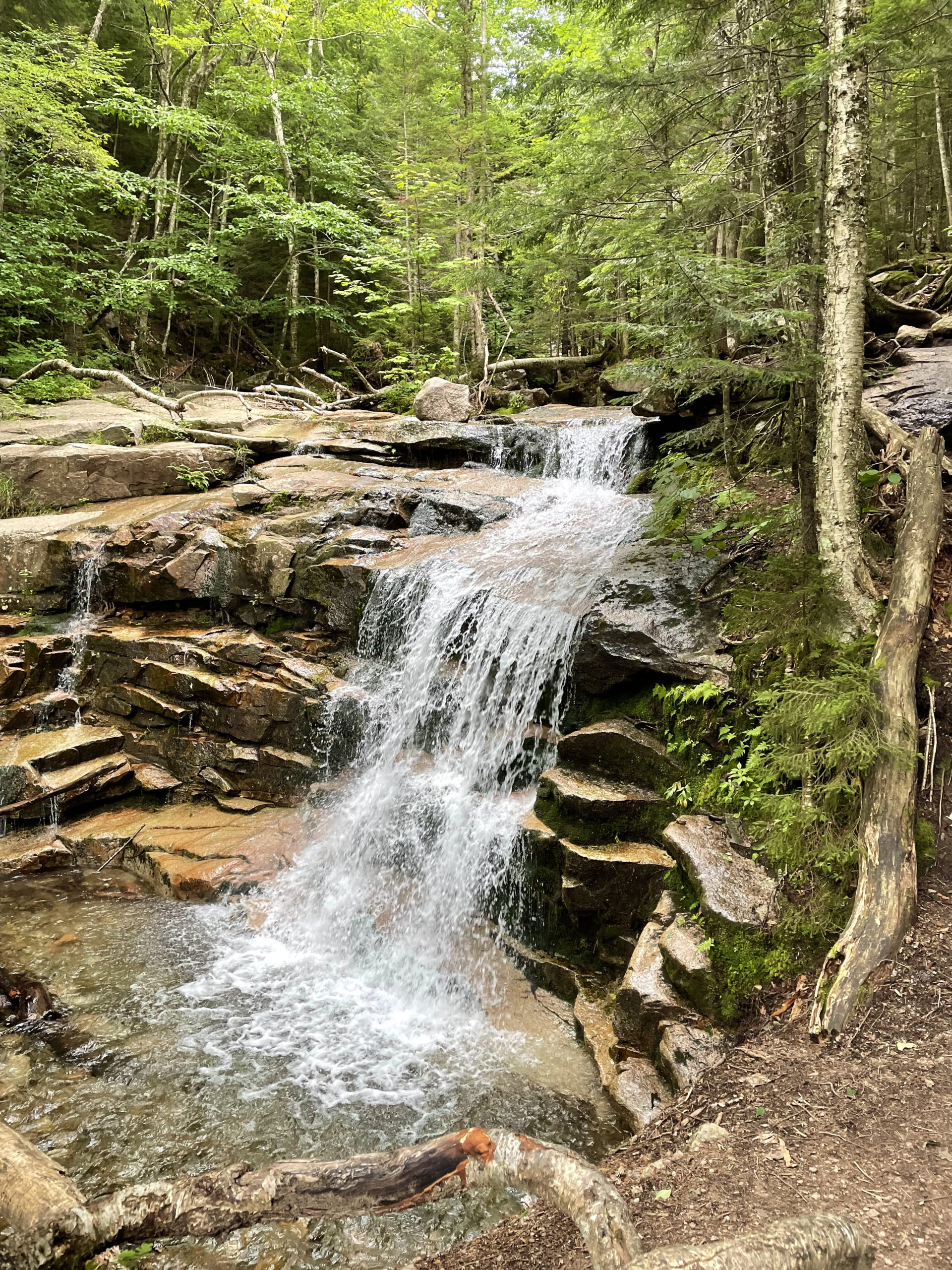 Stairs Falls on Falling Waters Trail, seen while hike Mt. Lafayette and Mt. Lincoln in the White Mountain National Forest