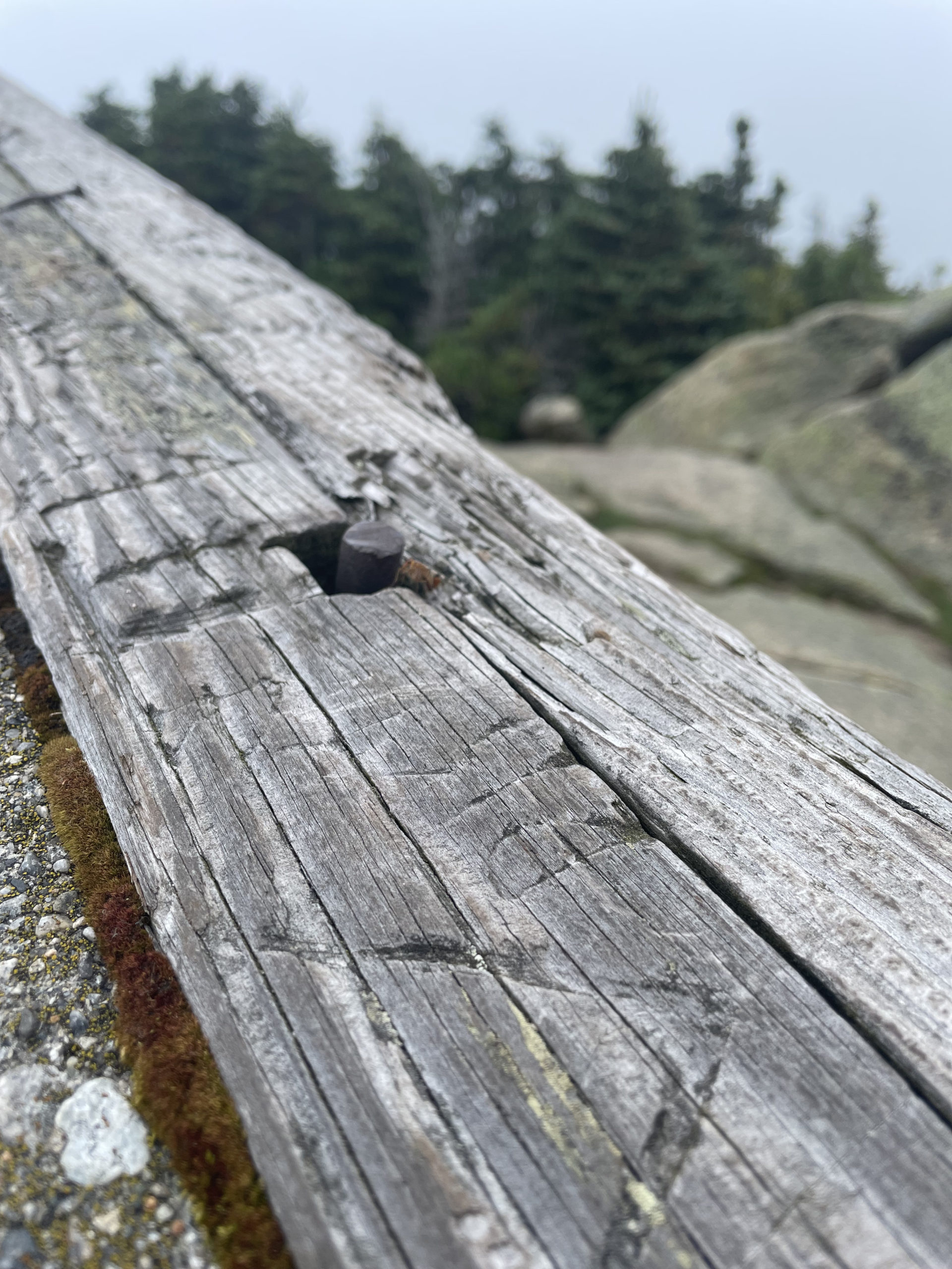 Close up of fire tower foundation, seen while hiking Mt. Garfield in the White Mountain National Forest, NH