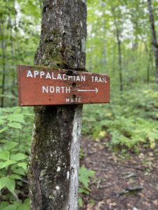 Appalachian Trail North sign in the 100 Mile Wilderness, Maine