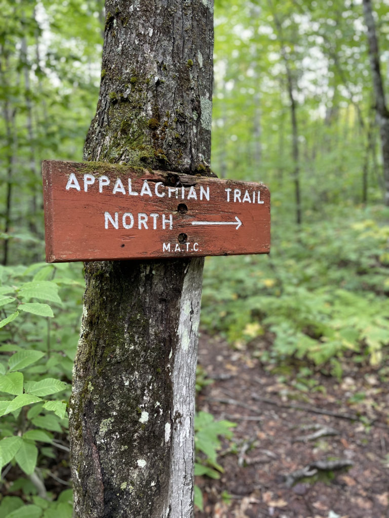 Appalachian Trail North sign in the 100 Mile Wilderness, Maine