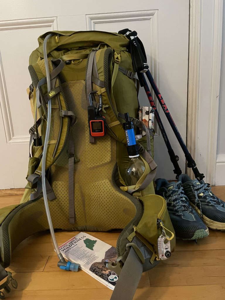 Bag packed for hiking Maine's 100 Mile Wilderness on the Appalachian Trail