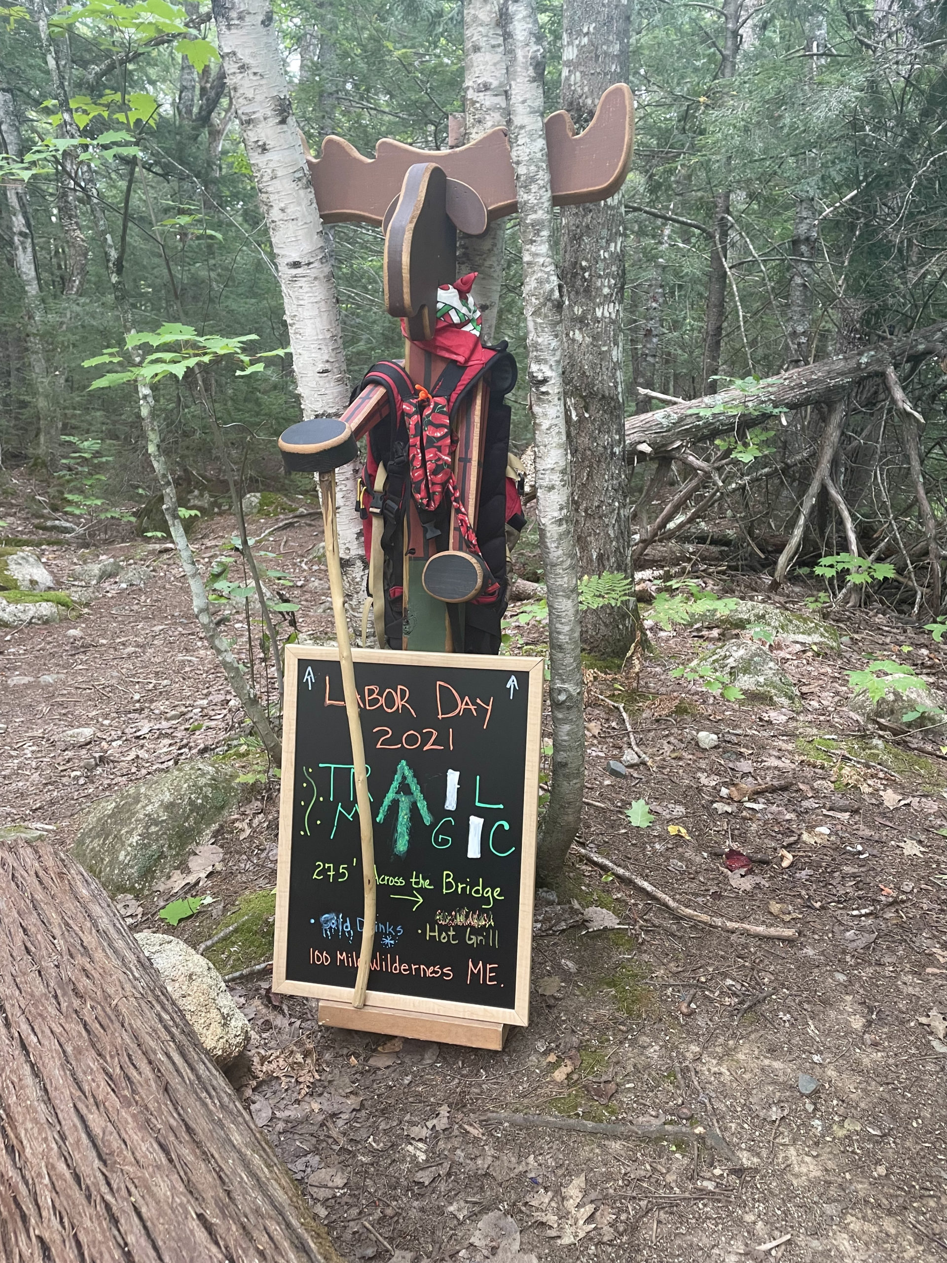 Trail Magic sign, day 4, 100 Mile Wilderness, Maine Appalachian Trail