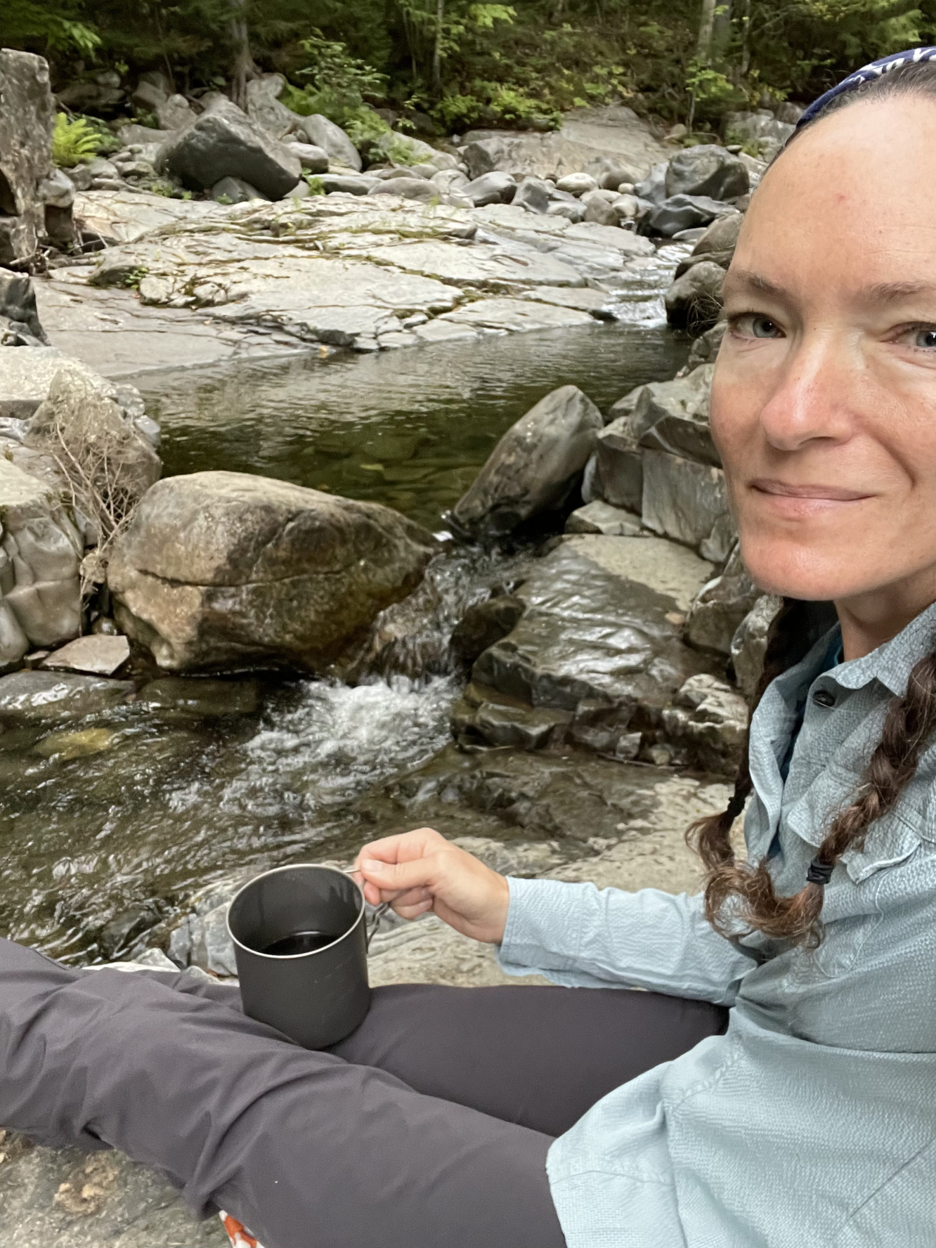 Coffee in the river, day 2, 100 Mile Wilderness, Maine Appalachian Trail