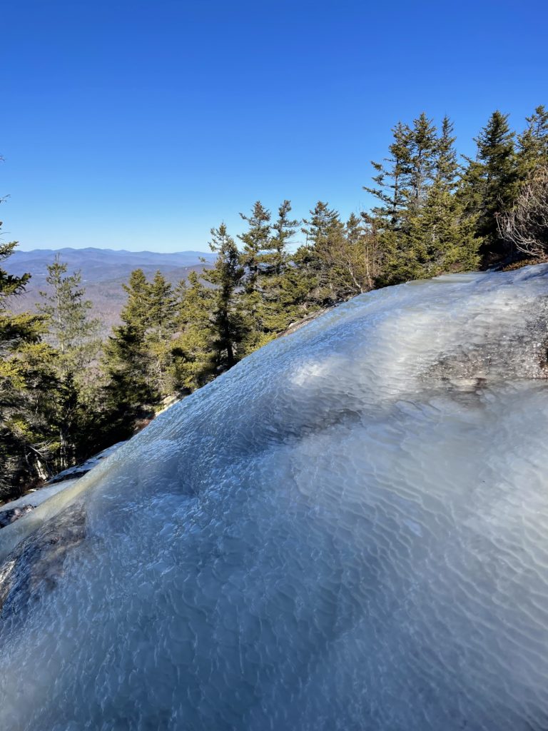 Thick ice near the summit of Speckled Mtn in Woodstock, Maine