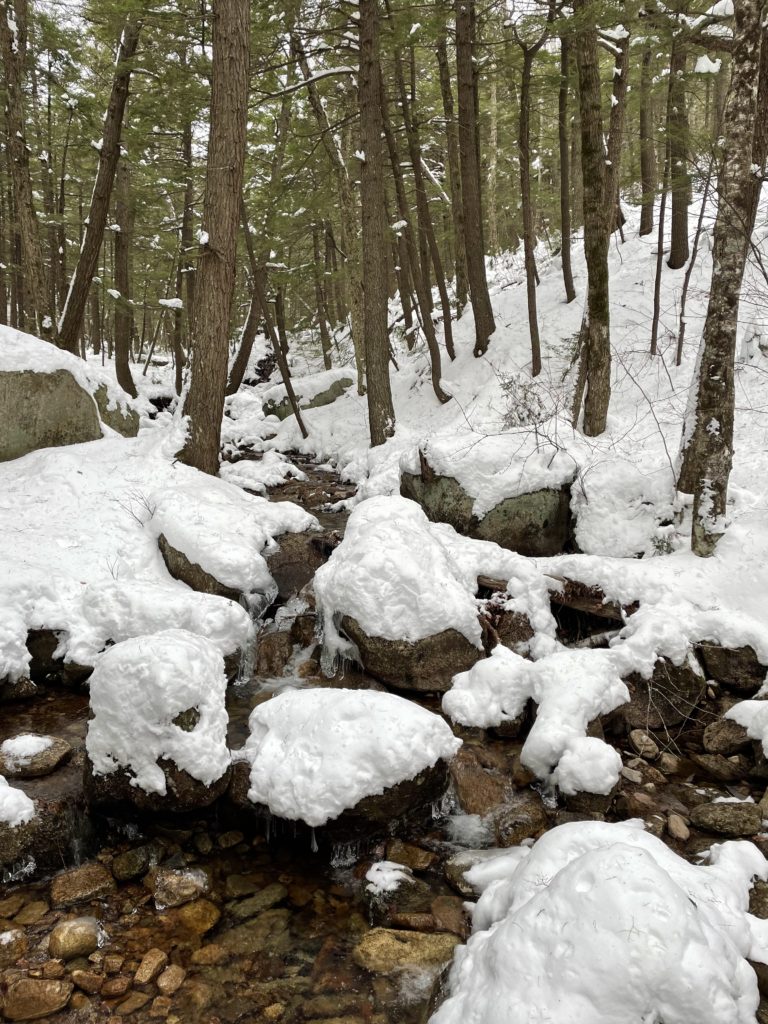 Snowy stream, seen while hiking Piper Hammond Loop, Mt. Chocorua, White Mountain National Forest, New Hampshire