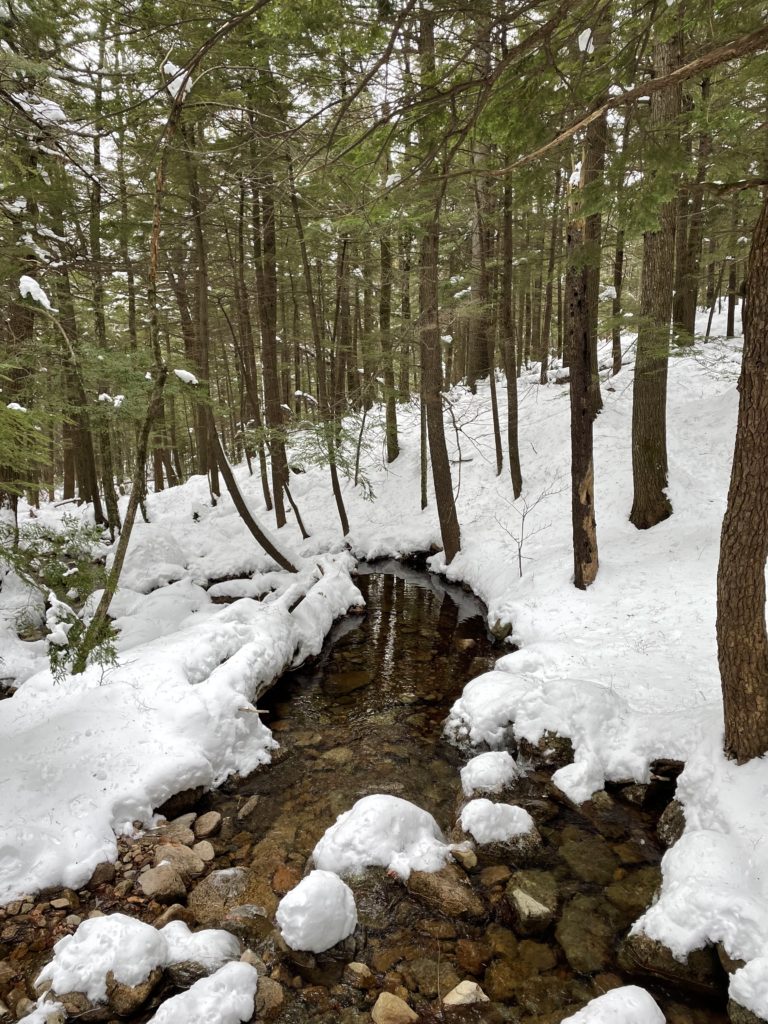 Snowy stream, seen while hiking Piper Hammond Loop, Mt. Chocorua, White Mountain National Forest, New Hampshire