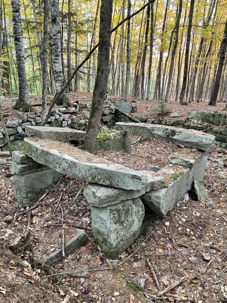 Ruins of an old stone foundation and homestead at Mt. Tom Preserve, Fryeburg, Maine