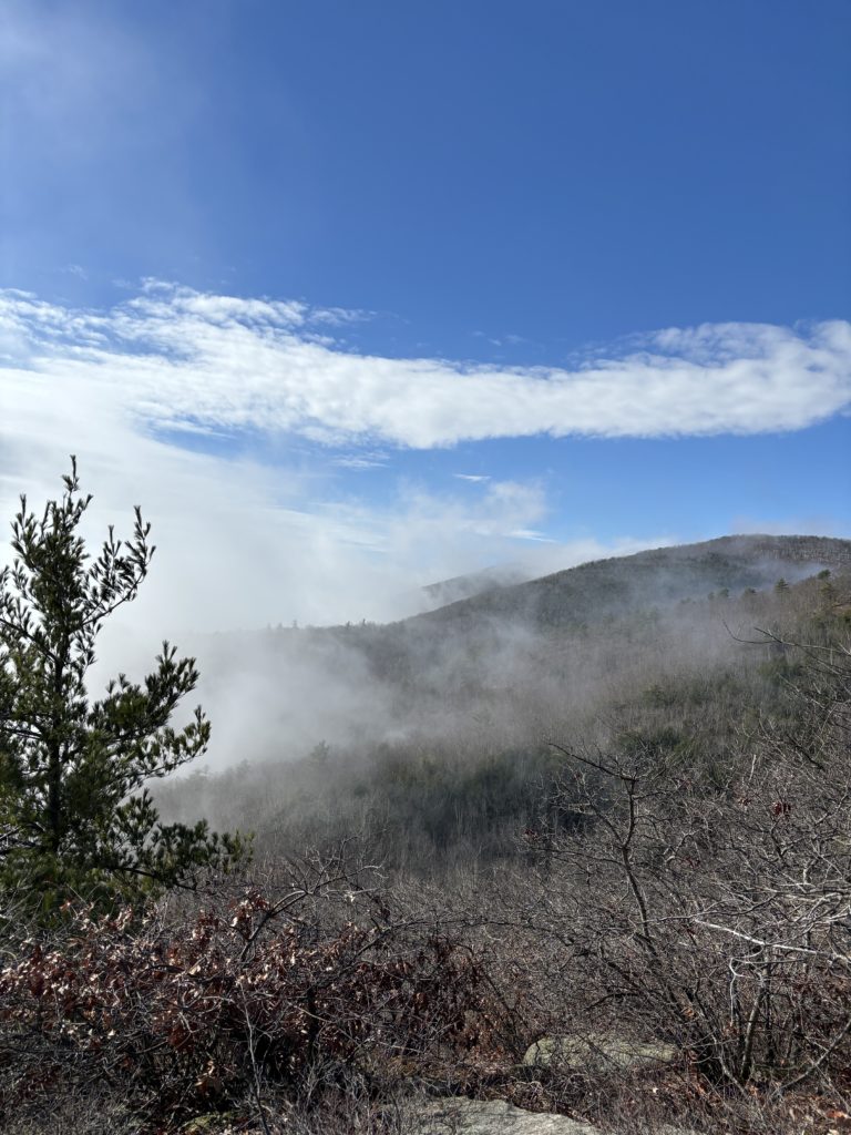 Clouds burning off in the morning while hiking at Burnt Meadow Mountain, Maine