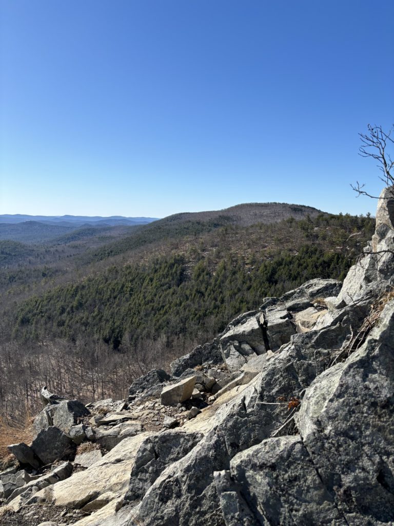 View from rock scramble, hiking at Burnt Meadow Mountain, Maine