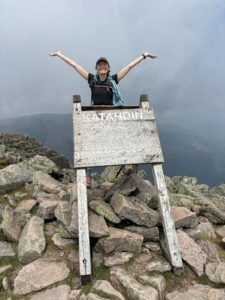 Sarah Holman at the summit of Katahdin, guided hike, Baxter State Park, Maine