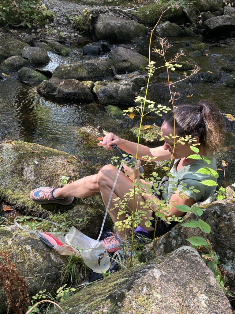 Filtering water on Grafton Loop Trail, Grafton Notch, Maine