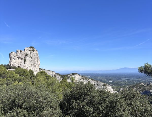 Looking at Les Alpilles and Mount Ventoux from a trail in Saint Remi, Provence, France